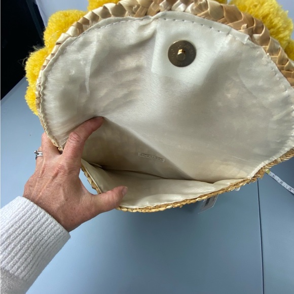 Shiraleah straw clutch with yellow pom pom balls fully lined NWT - Picture 5 of 8